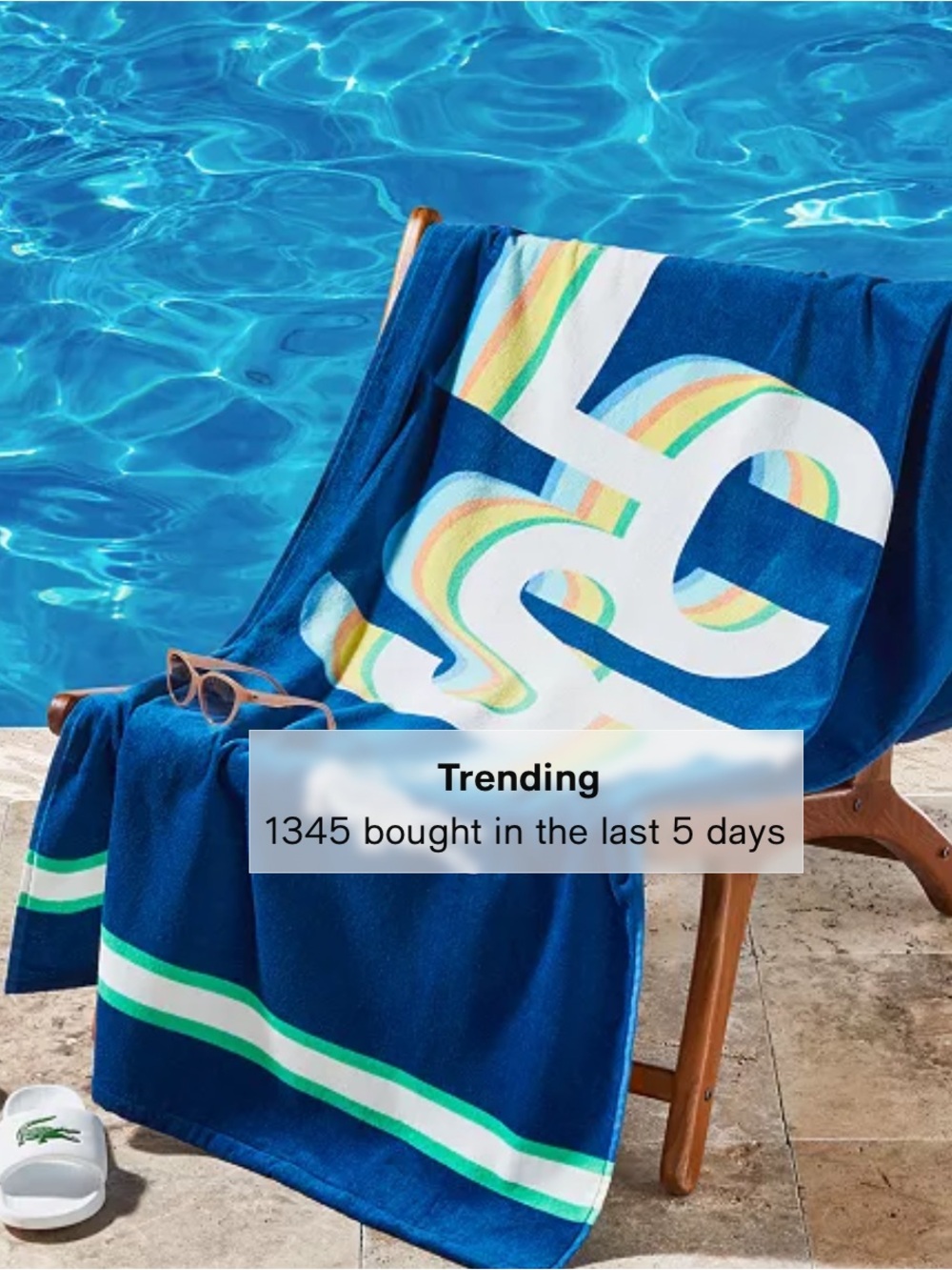 Lacoste Blue Beach Towel with Multicolor Letter Accents